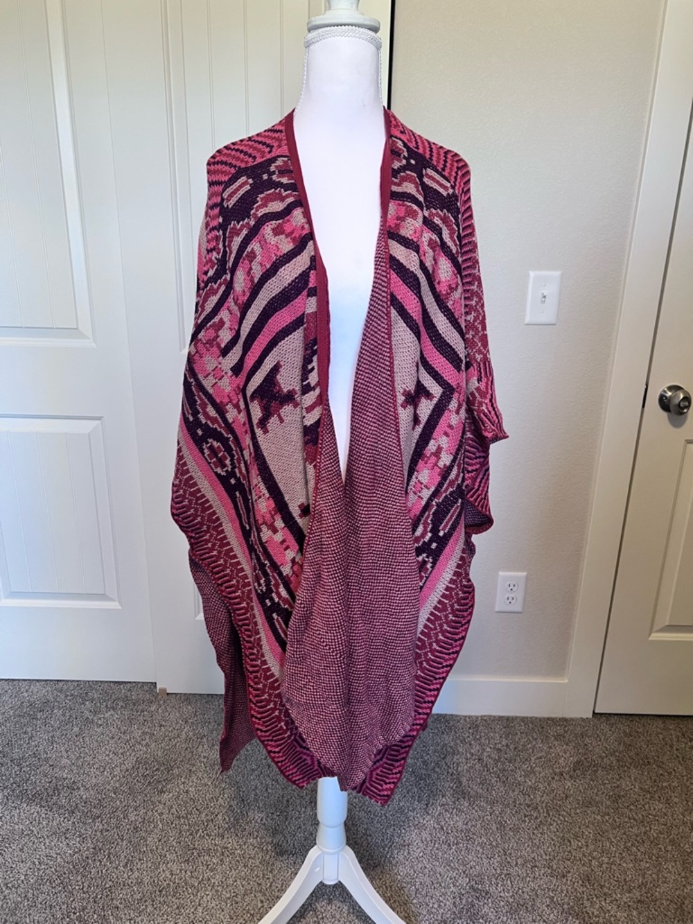 Kimono Cardigan Boho Southwest Open-Front Knit Poncho Coastal Cowgirl L/XL - Picture 2 of 9